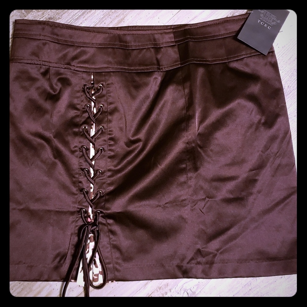 Brown Satin Lace Up Skirt-Medium